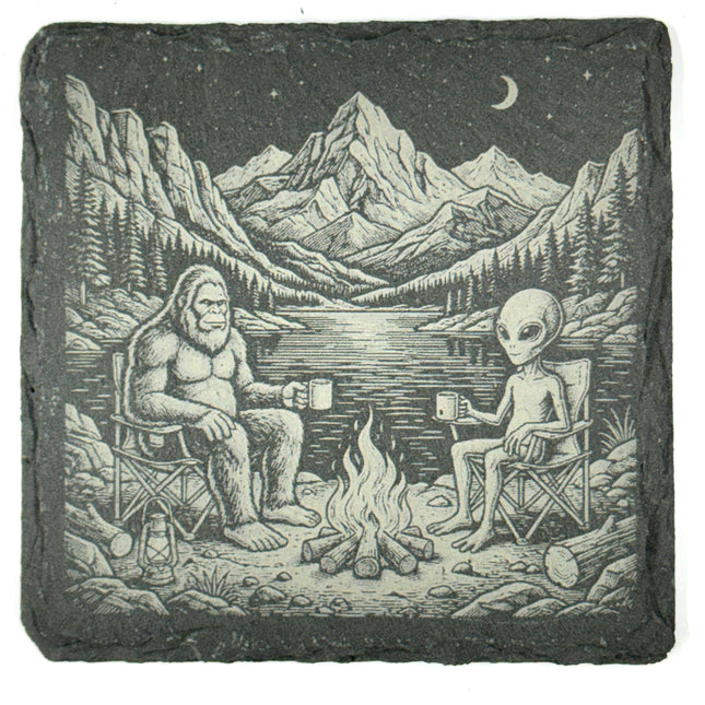 Bigfoot & Alien Campfire – Pacific Northwest Slate Coaster