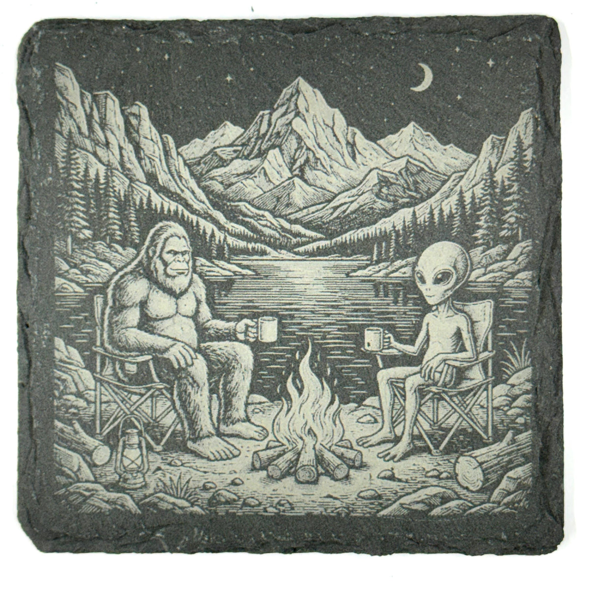 Bigfoot & Alien Campfire – Pacific Northwest Slate Coaster