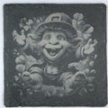 Smiling Leprechaun Slate Coaster with Shamrocks