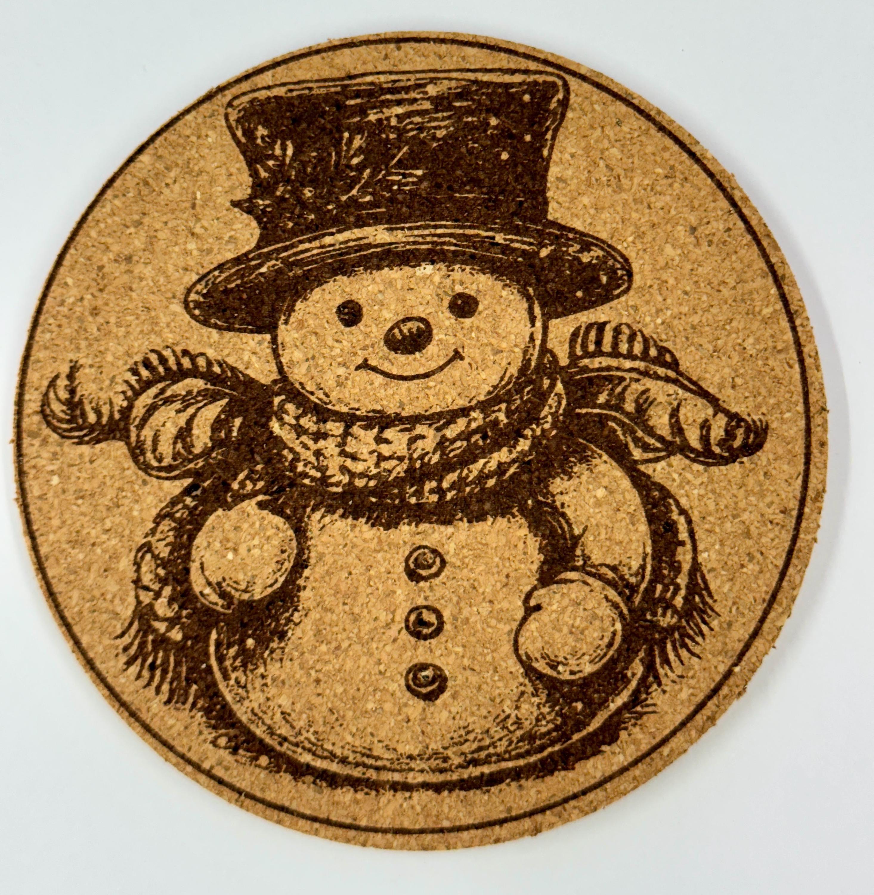 Smiling Snowman Cork Coaster – Playful Christmas Winter Decor
