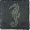 Whimsical Seahorse Slate Coaster – Coastal Ocean Engraved Stone