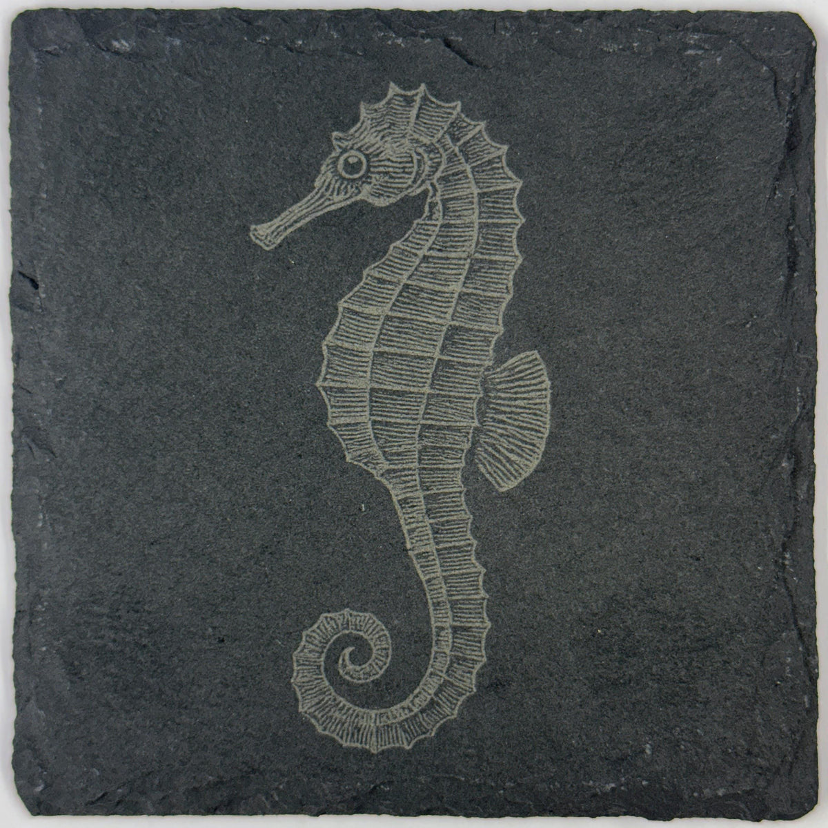 Whimsical Seahorse Slate Coaster – Coastal Ocean Engraved Stone