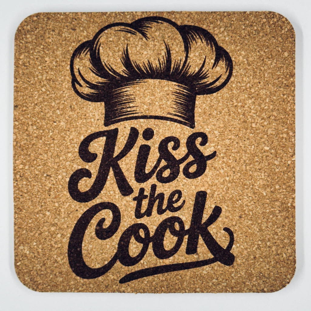 Kiss the Cook Cork Coaster – Funny Chef Kitchen Coaster
