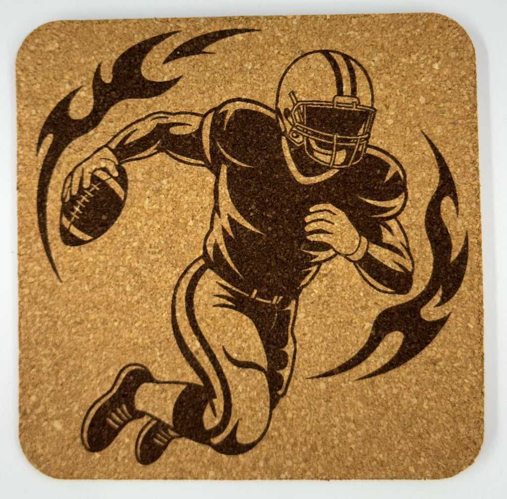 Flaming Football Runner Cork Coaster – High-Speed Gridiron Art