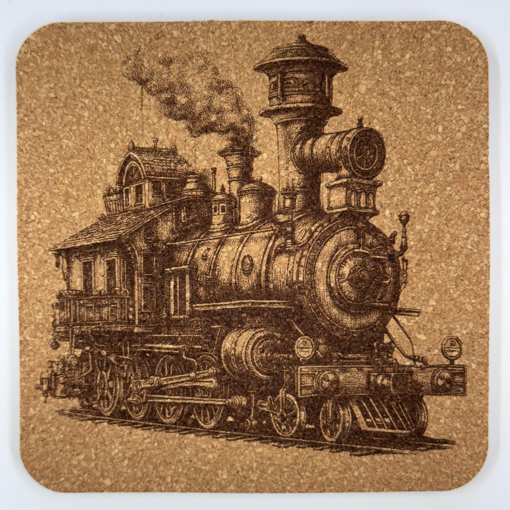 Classic Steampunk Steam Train – Whimsical Cork Coaster
