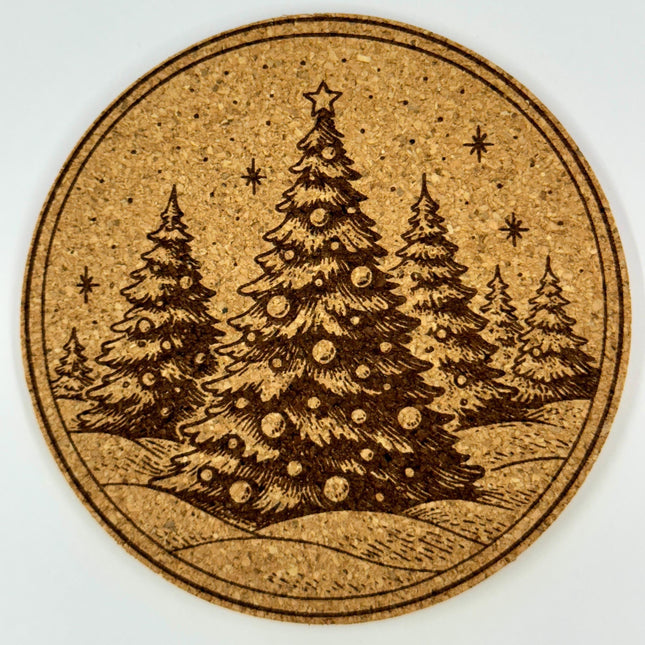 Decorated Christmas Trees Cork Coaster – Festive Winter Forest Decor