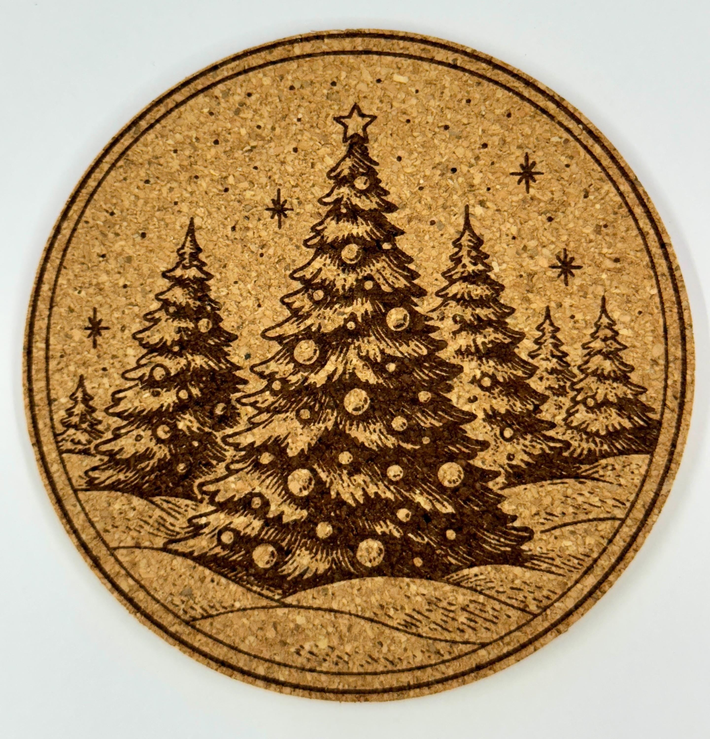 Decorated Christmas Trees Cork Coaster – Festive Winter Forest Decor