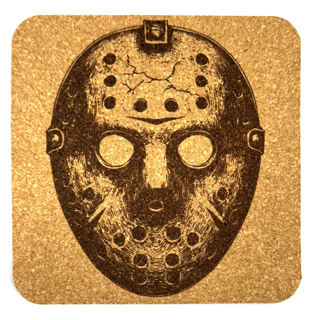 Hockey Mask Horror Slasher Movie Inspired Cork Coaster – Spooky Bar Decor Gift