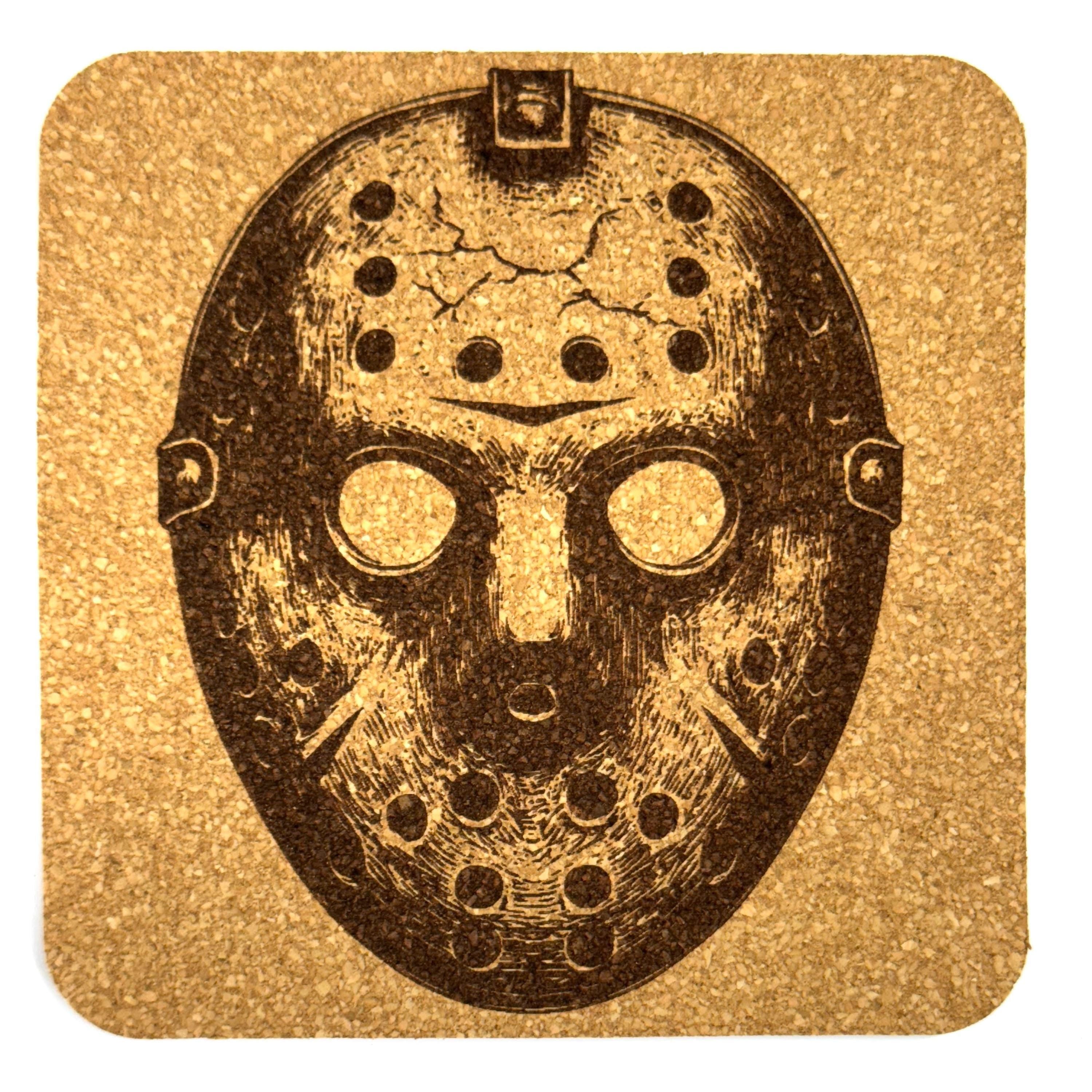 Hockey Mask Horror Slasher Movie Inspired Cork Coaster – Spooky Bar Decor Gift