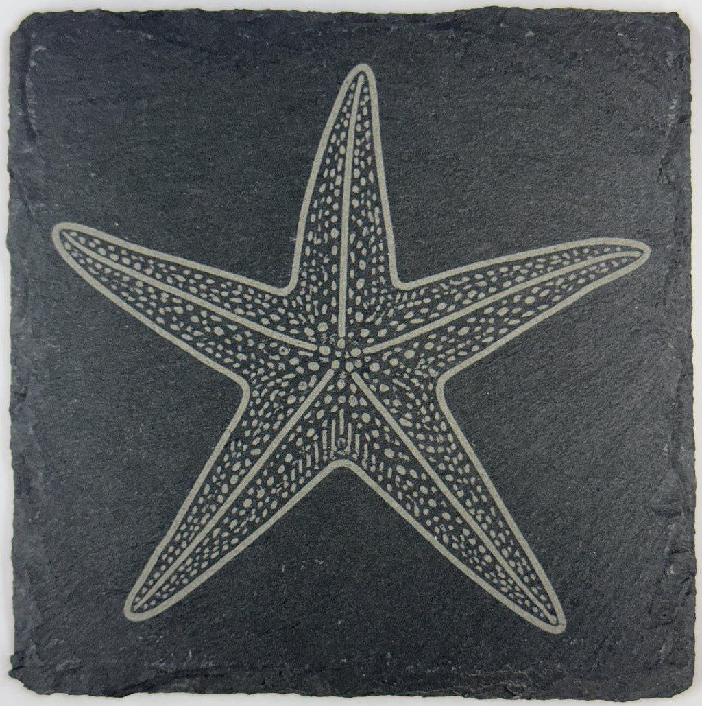 Happy Starfish Slate Coaster – Beach Day Ocean Engraved Stone