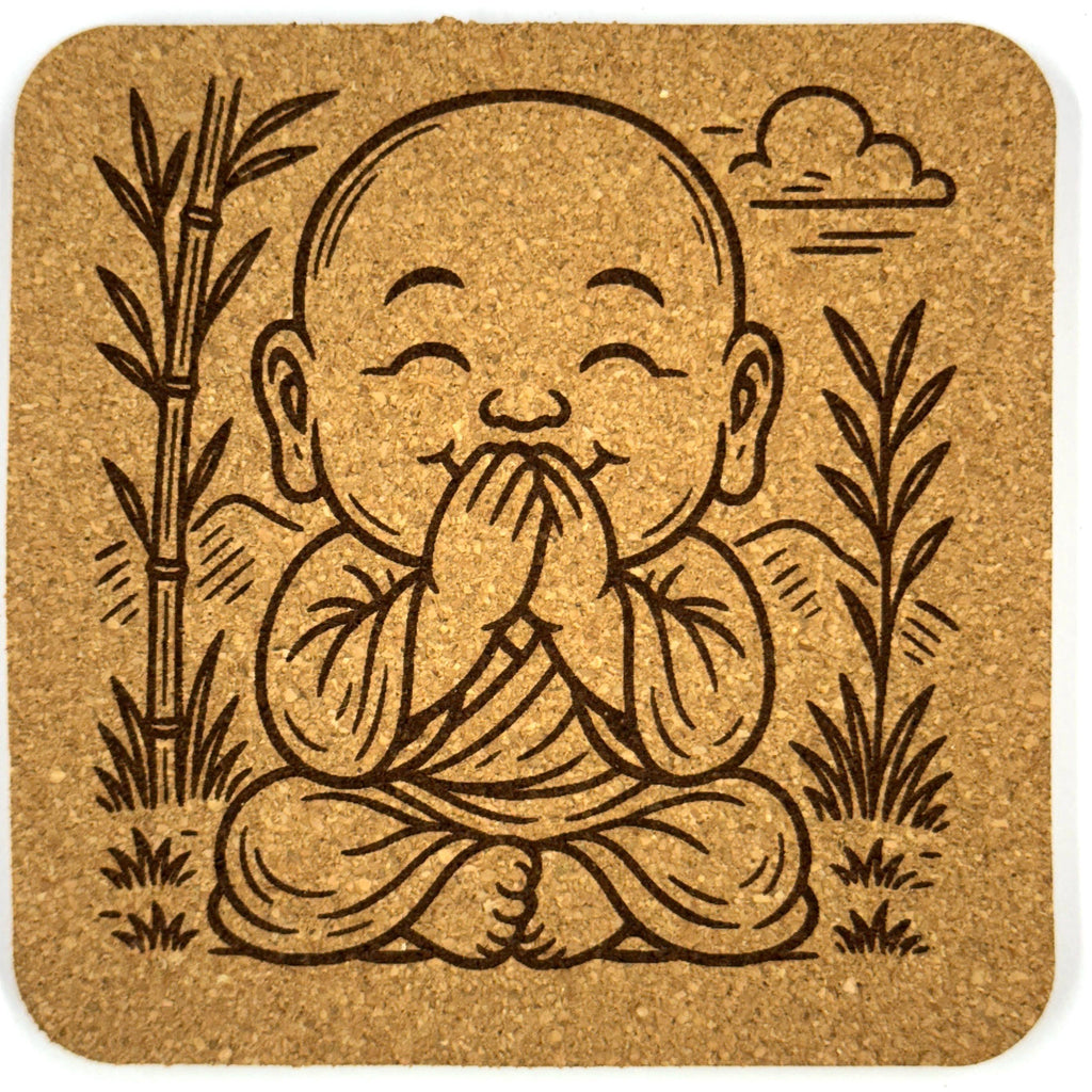Speak No Evil Baby Buddha Cork Coaster – Mindful Zen Art