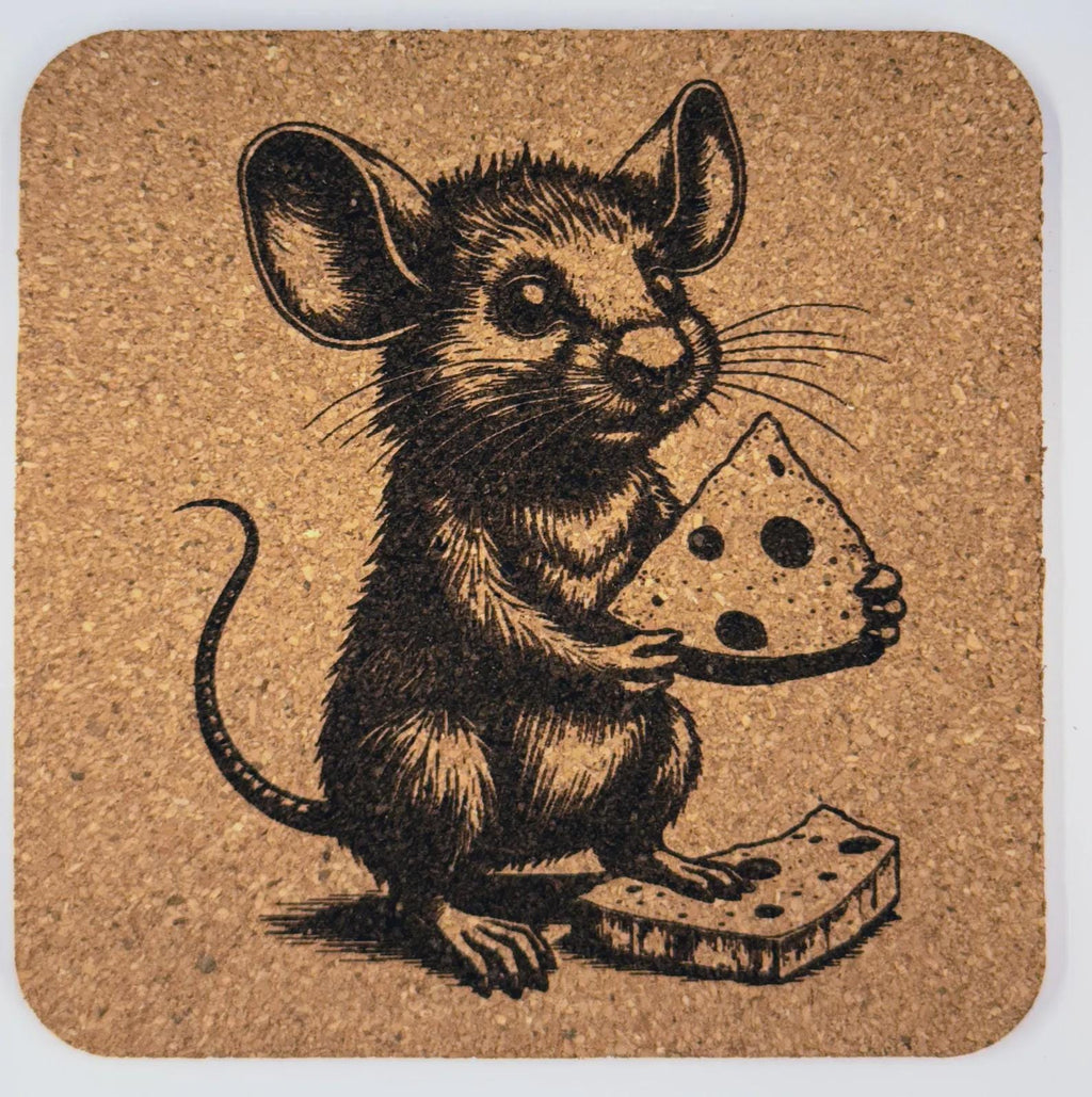 Happy Mouse with Cheese – Cute Cork Coaster