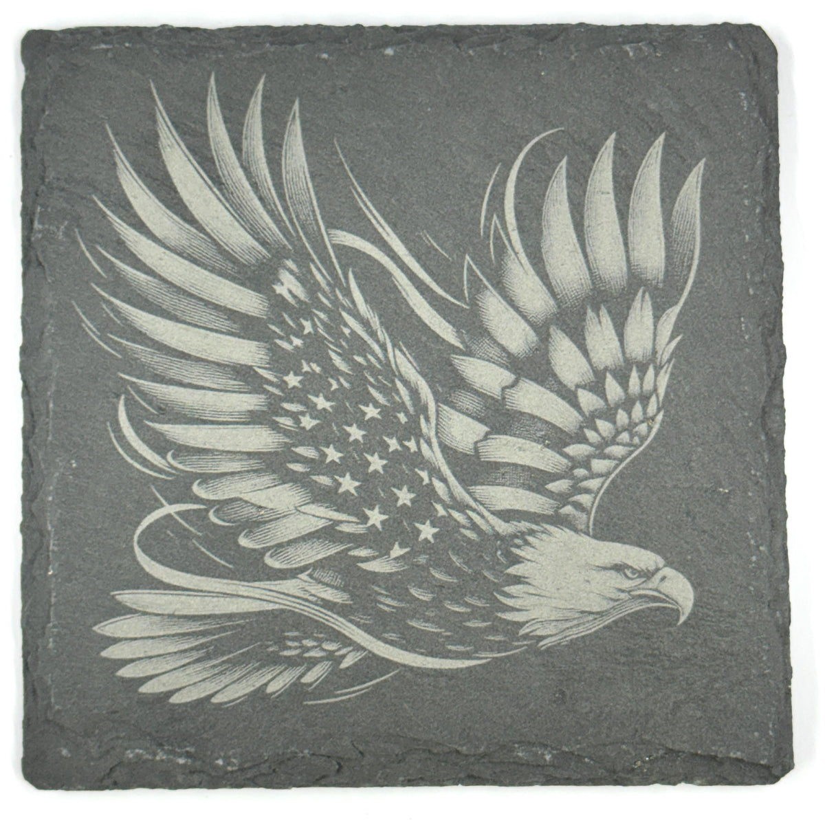American Eagle in Flight Laser Engraved Slate Coaster – Patriotic Flag Design