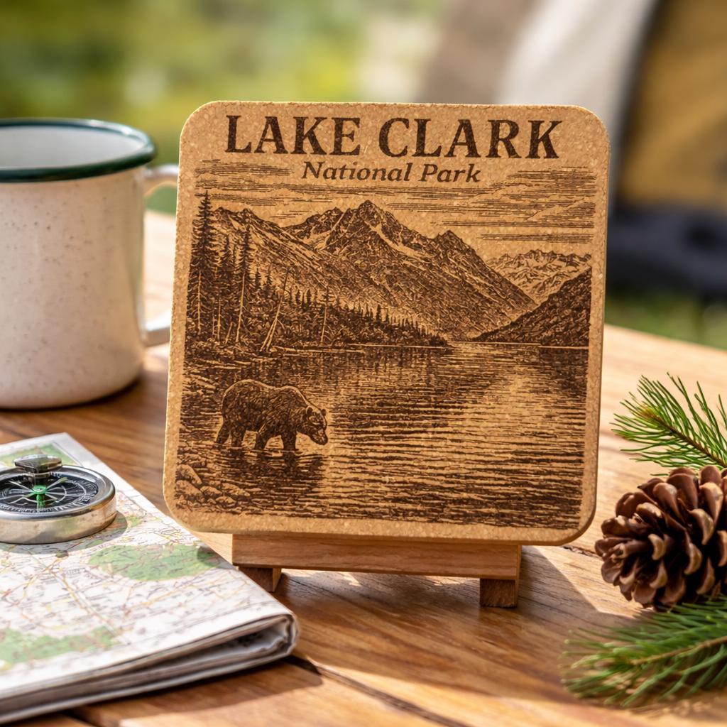 Lake Clark National Park Cork Coaster – Alaska Wildlife Art