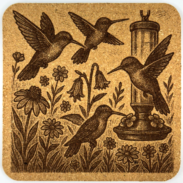 Classic Hummingbird Artwork Cork Coaster – Vintage Wildlife Design