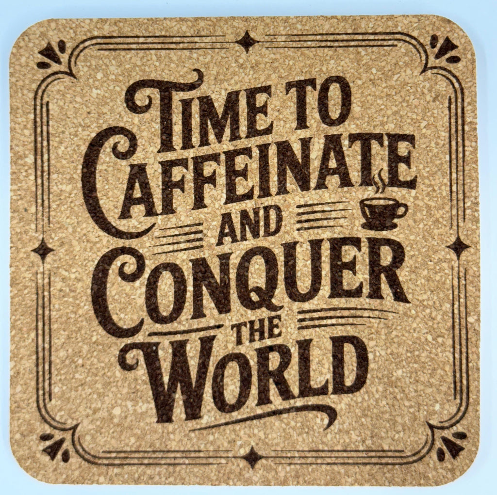 Time to Caffeinate and Conquer the World Cork Coaster