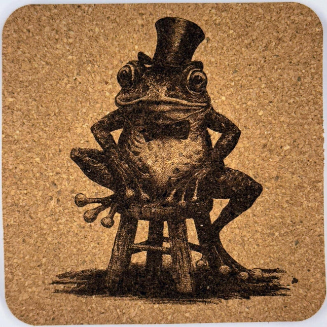 Fancy Toad on a Stool – Victorian Frog Cork Coaster