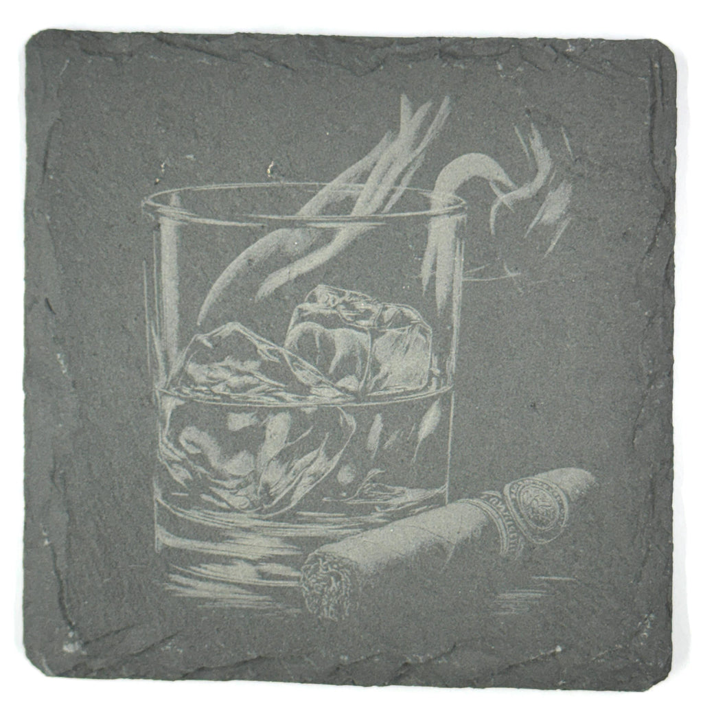 Whiskey and Cigar Slate Coaster – Classic Gentleman’s Bar Art