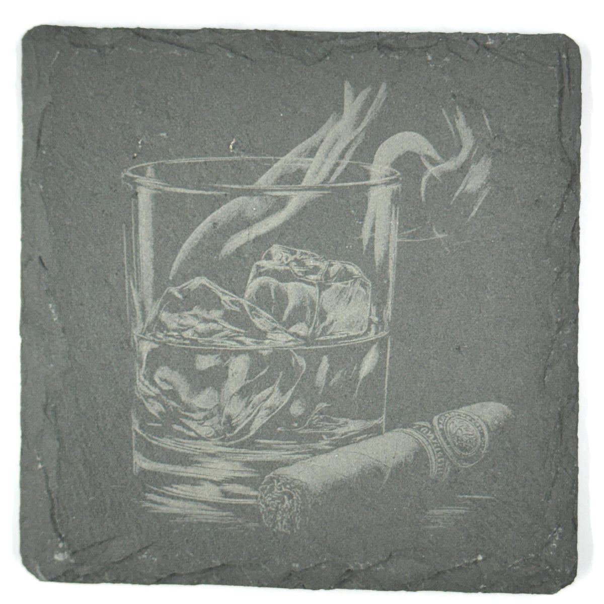 Whiskey and Cigar Slate Coaster – Classic Gentleman’s Bar Art