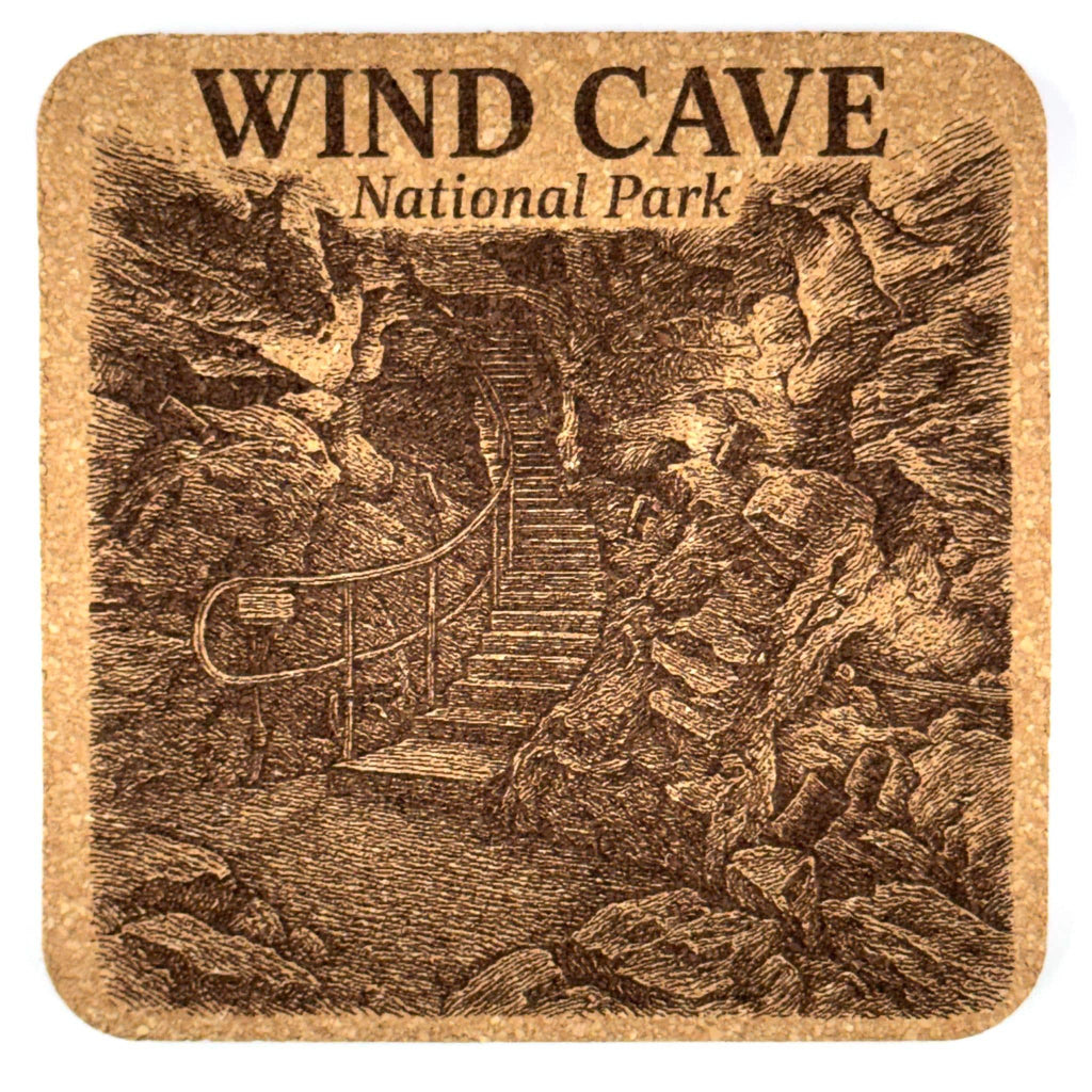 Wind Cave National Park Cork Coaster – South Dakota Cave Landscape Engraved