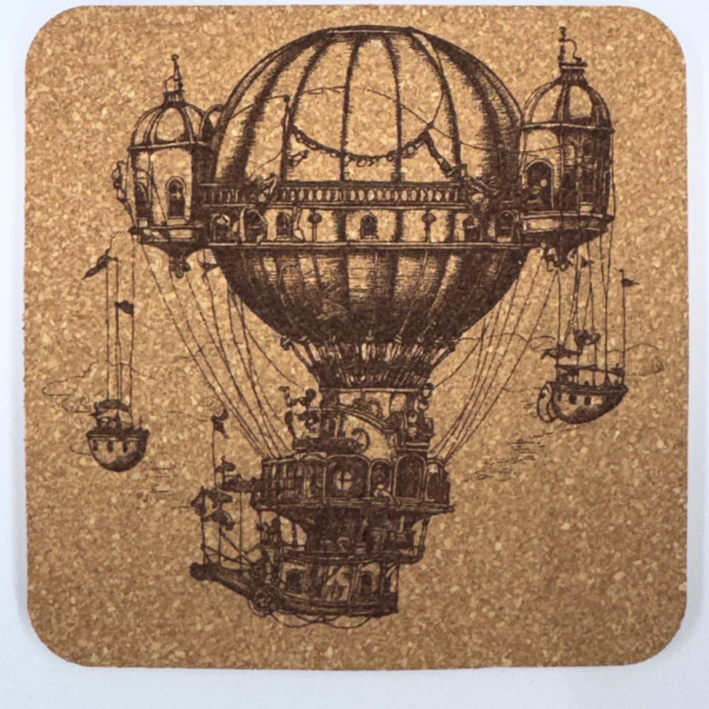 Steampunk Floating Sky Station – Hot Air Balloon Cork Coaster