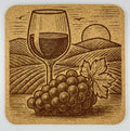 Wine Country Vineyard Scene with Wine Glass – Square Laser Engraved Cork Coaster