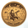 Cosmic Bigfoot Coaster, Sasquatch Stargazing Engraved Cork Coaster
