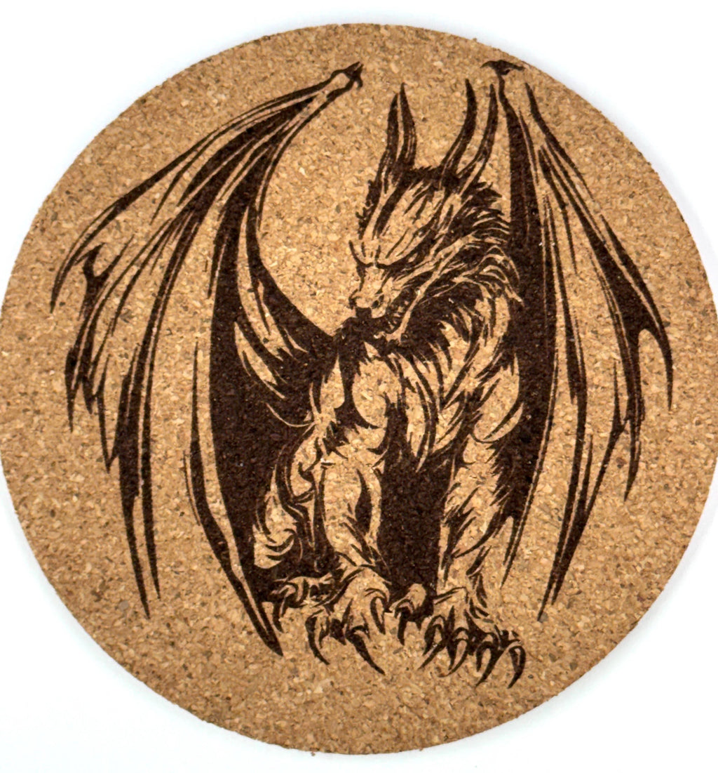 Winged Guardian Dragon Round Cork Coaster – Fantasy Dragon Art