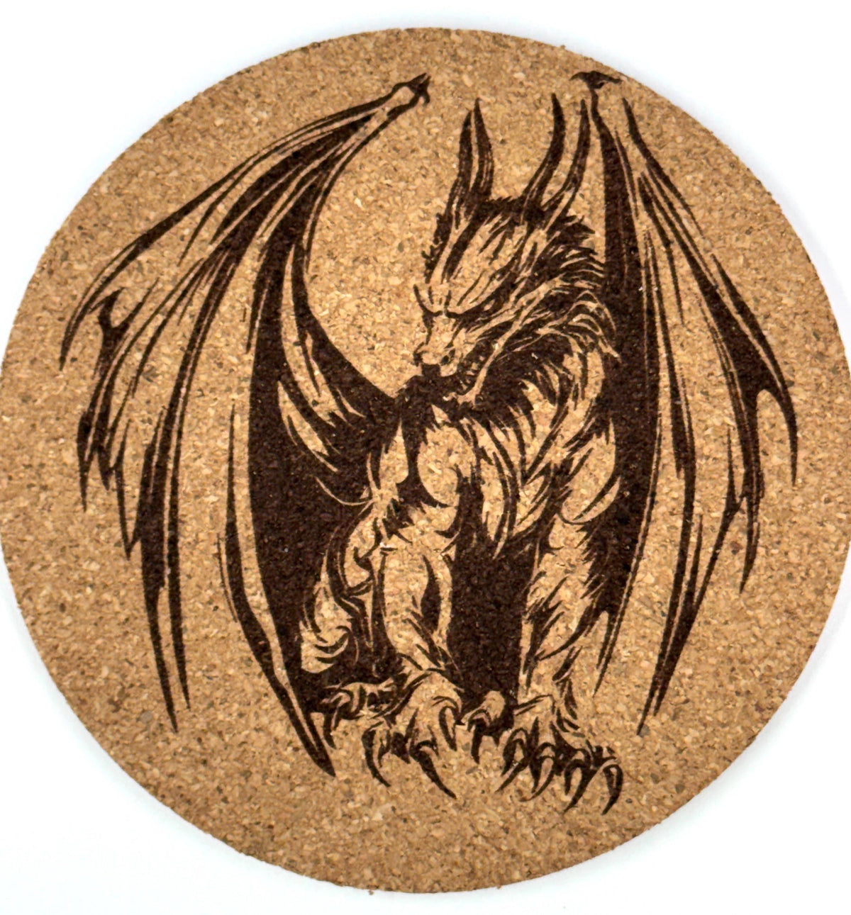 Winged Guardian Dragon Round Cork Coaster – Fantasy Dragon Art