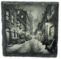 Snowy Old Town Street – Laser Engraved Slate Coaster