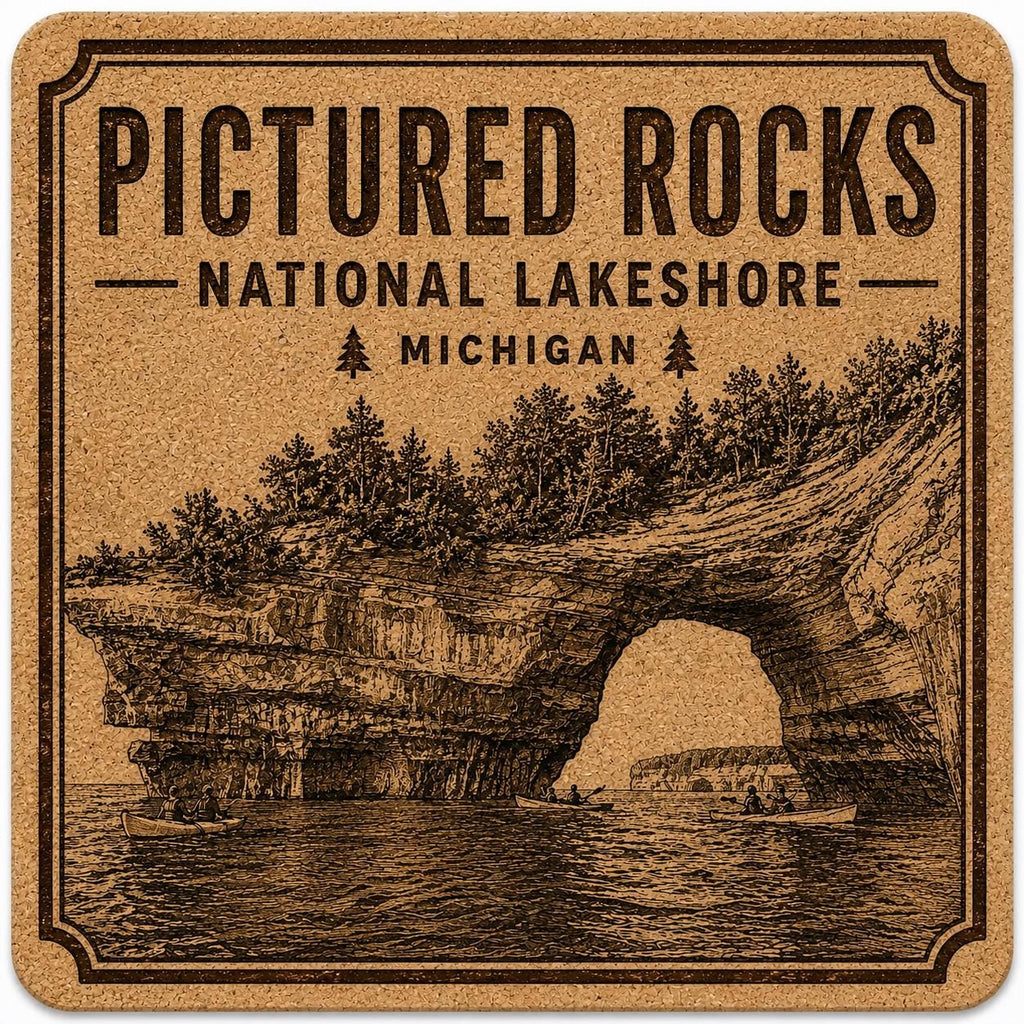 Pictured Rocks National Lakeshore Cork Coaster, Michigan Kayak Landscape