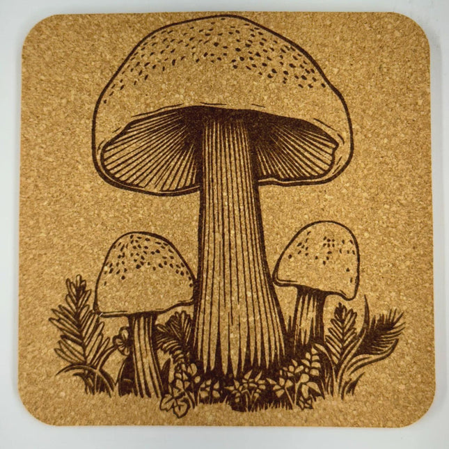Botanical Fungi Art Cork Coaster – Vintage Woodland Design