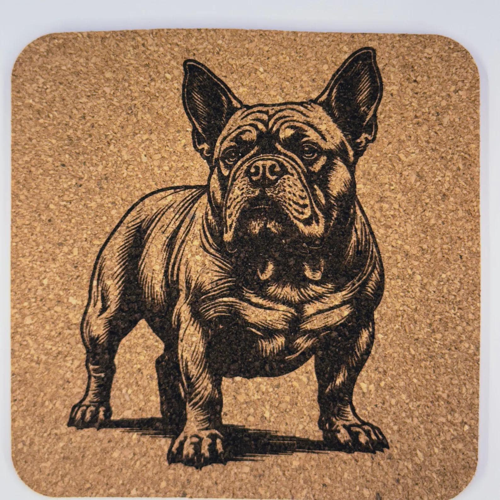 French Bulldog Portrait – Engraved Cork Coaster
