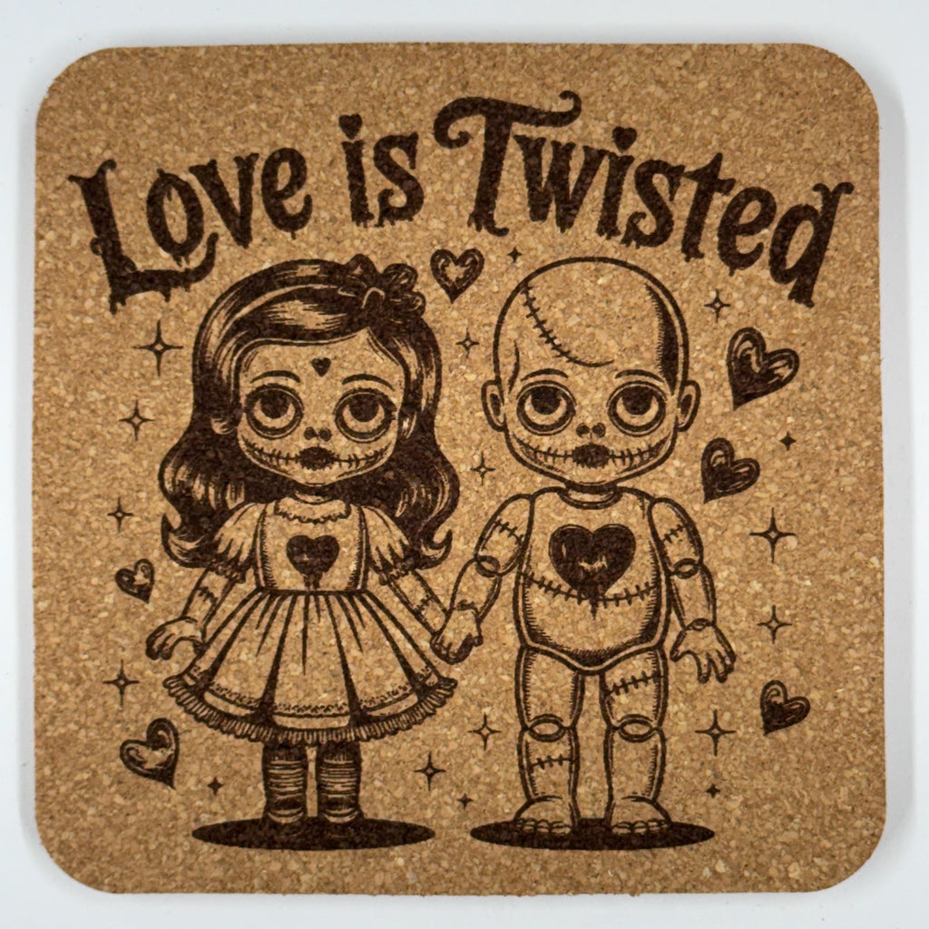 Love Is Twisted Gothic Valentine Cork Coaster