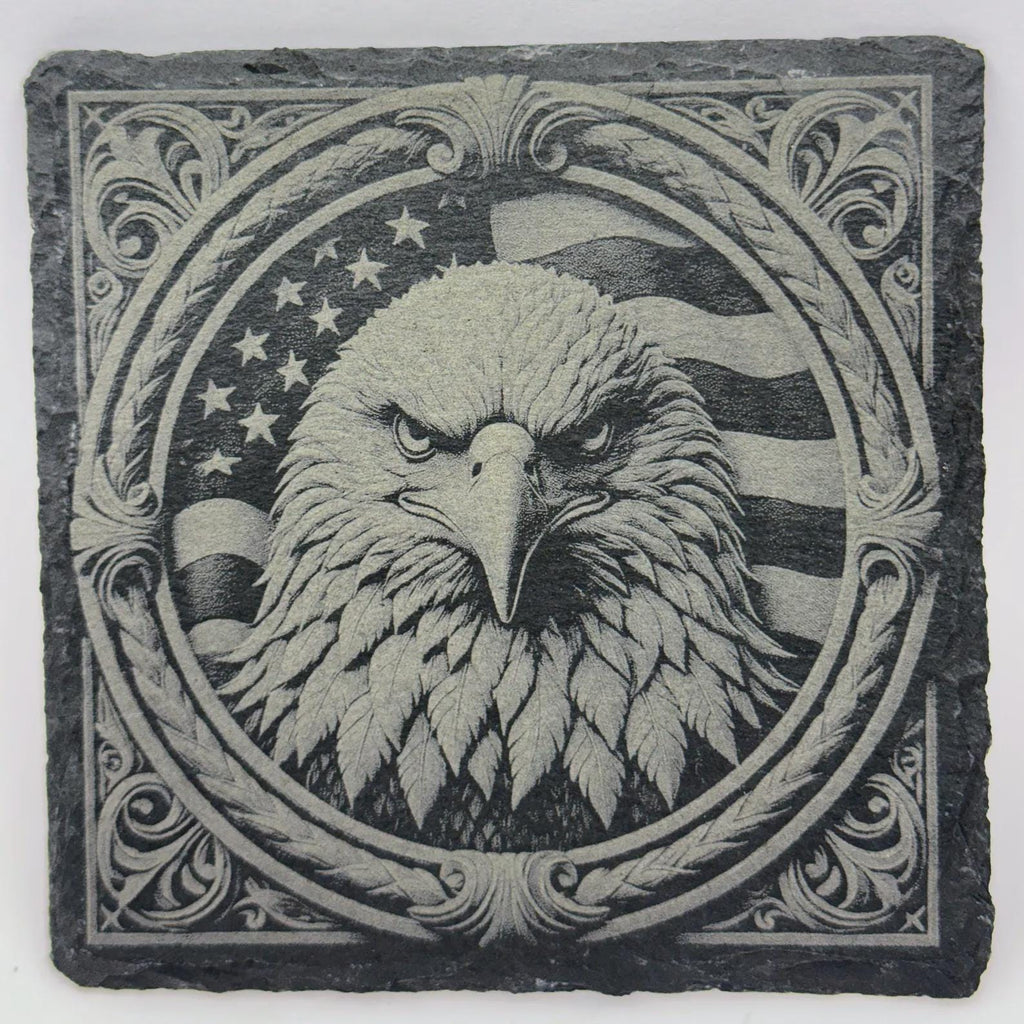 Fierce Bald Eagle Illustration – Vintage Style Slate Coaster