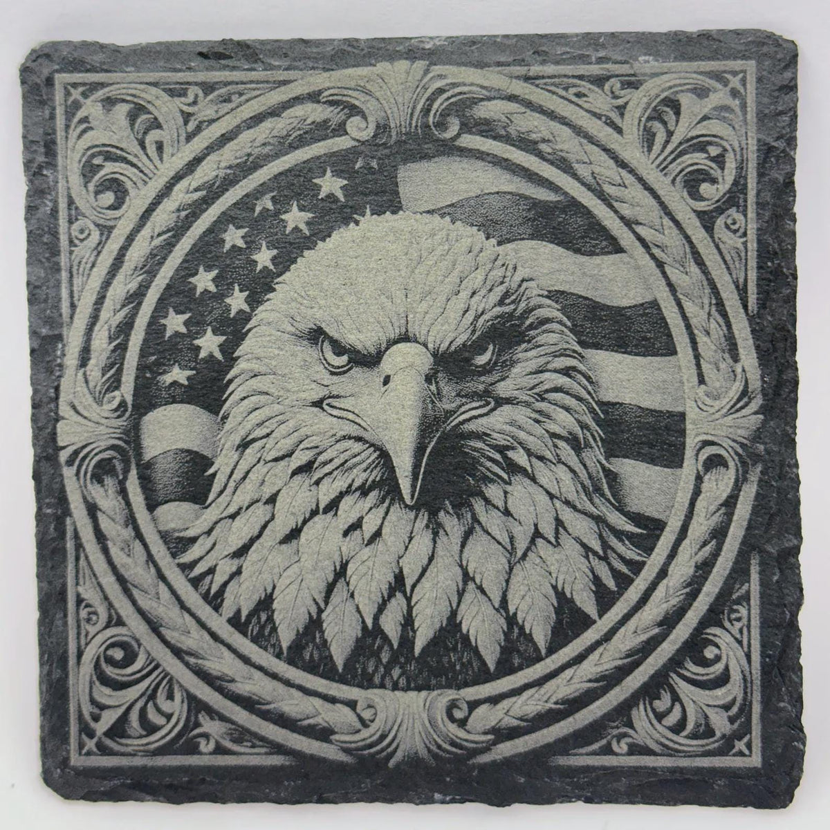 Fierce Bald Eagle Illustration – Vintage Style Slate Coaster