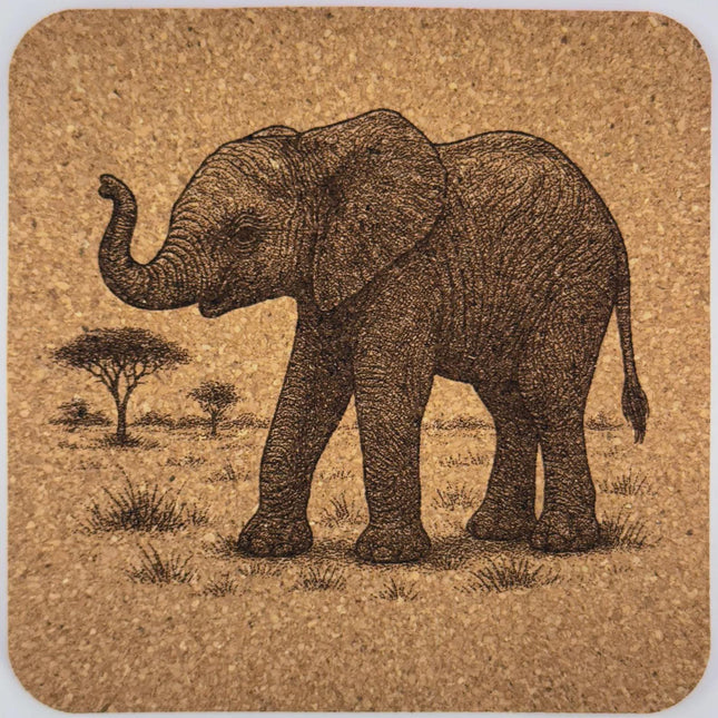 African Elephant Side Profile – Savanna Wildlife Cork Coaster
