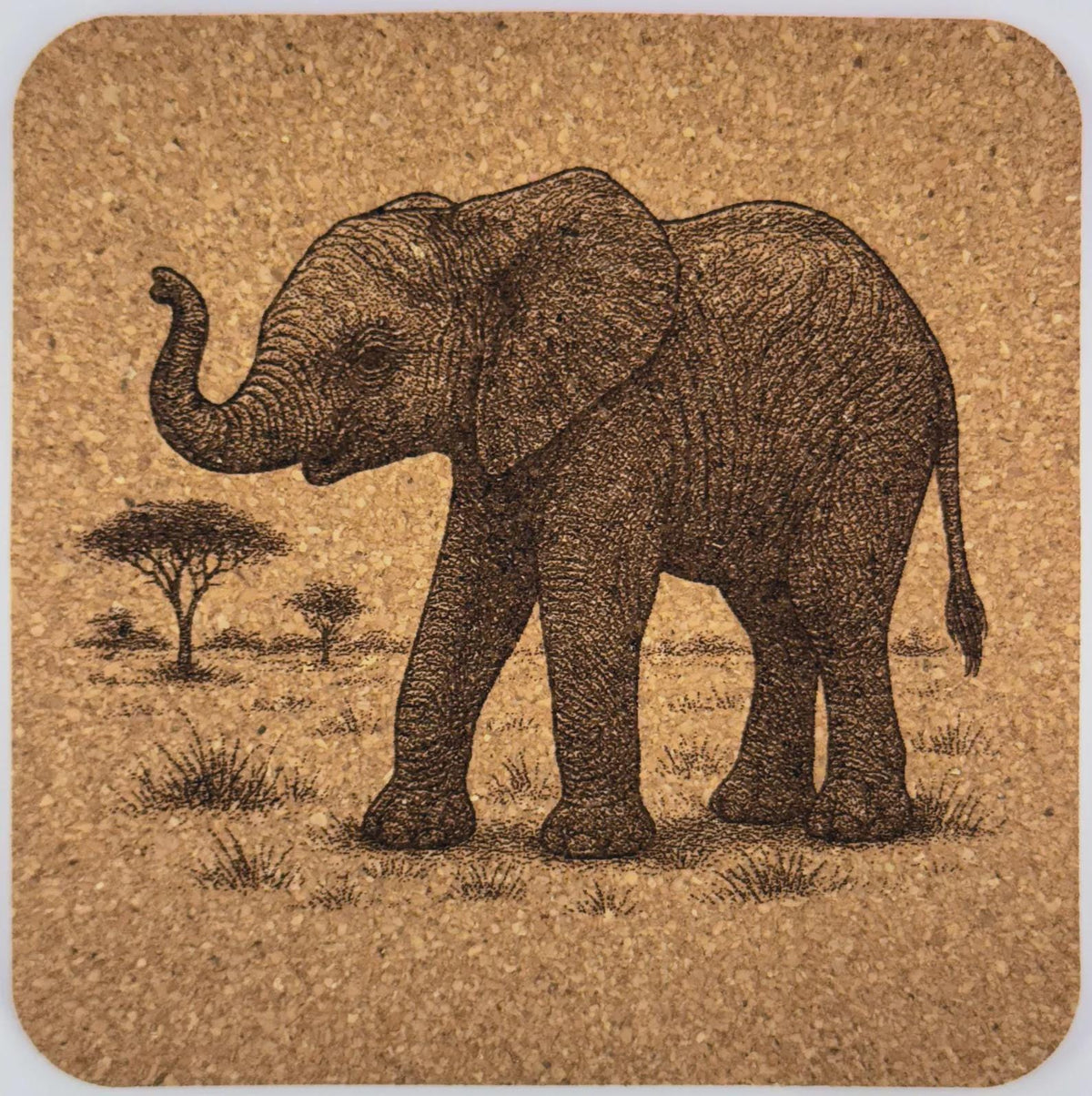 African Elephant Side Profile – Savanna Wildlife Cork Coaster