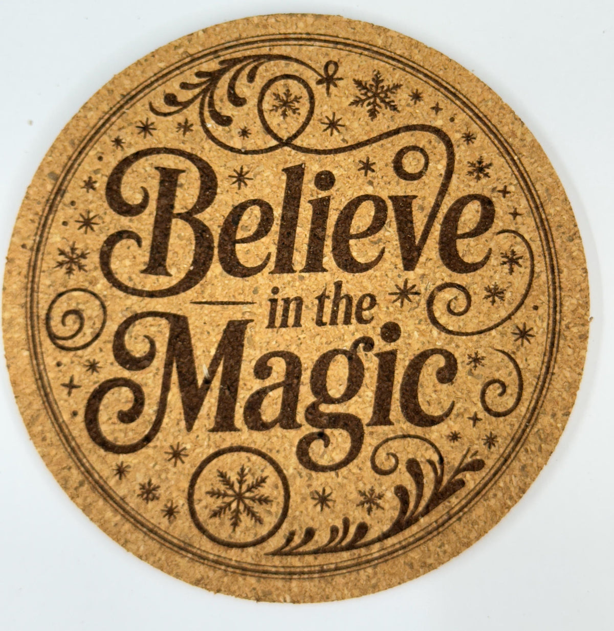 Believe in the Magic Cork Coaster – Whimsical Christmas Decor