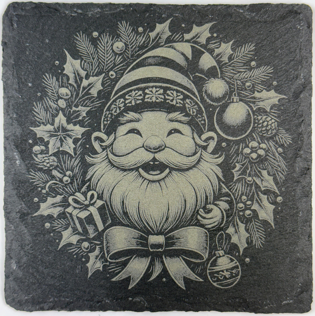 Vintage Santa Wreath Slate Coaster – Classic Christmas Portrait Art