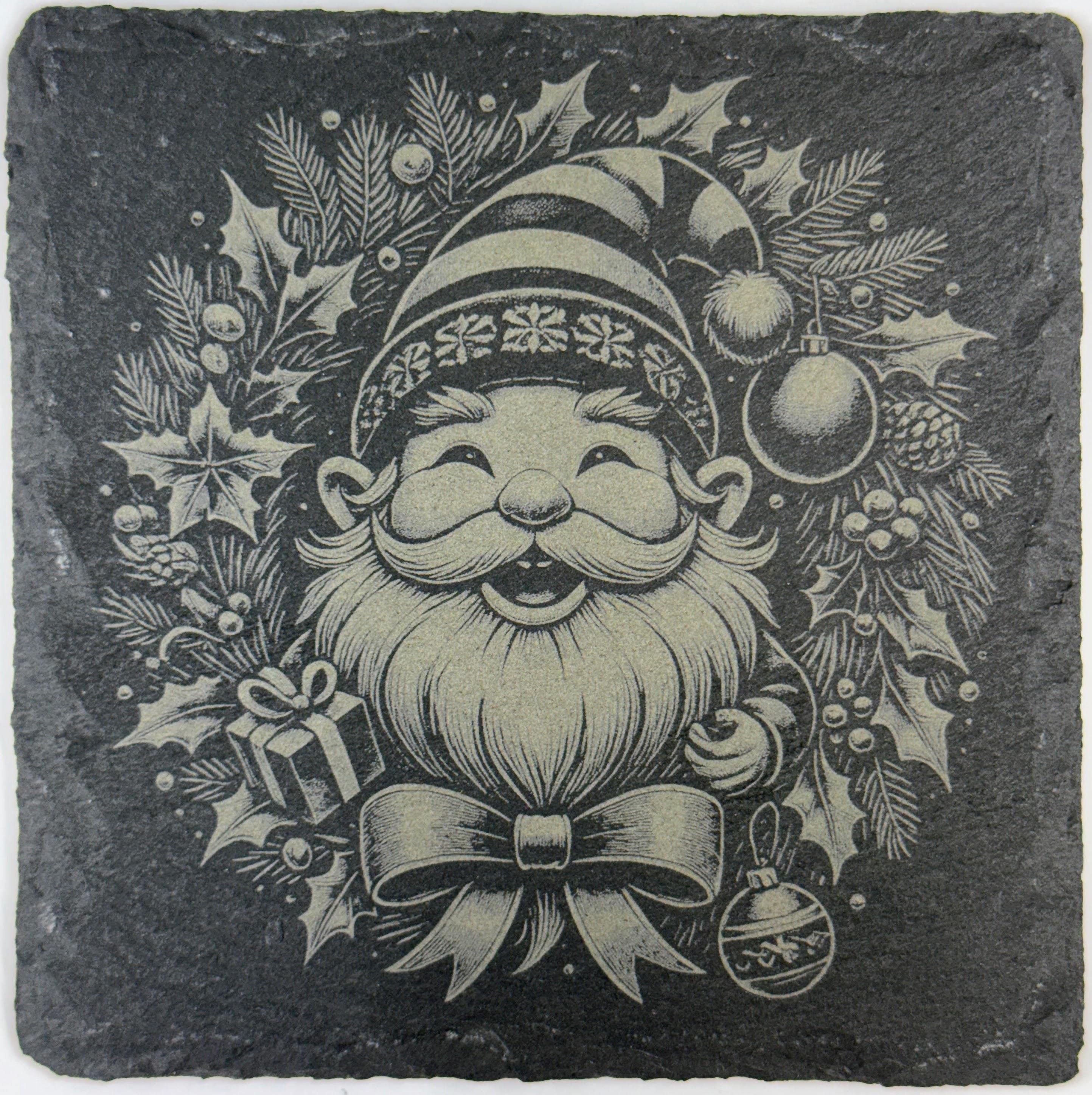 Vintage Santa Wreath Slate Coaster – Classic Christmas Portrait Art
