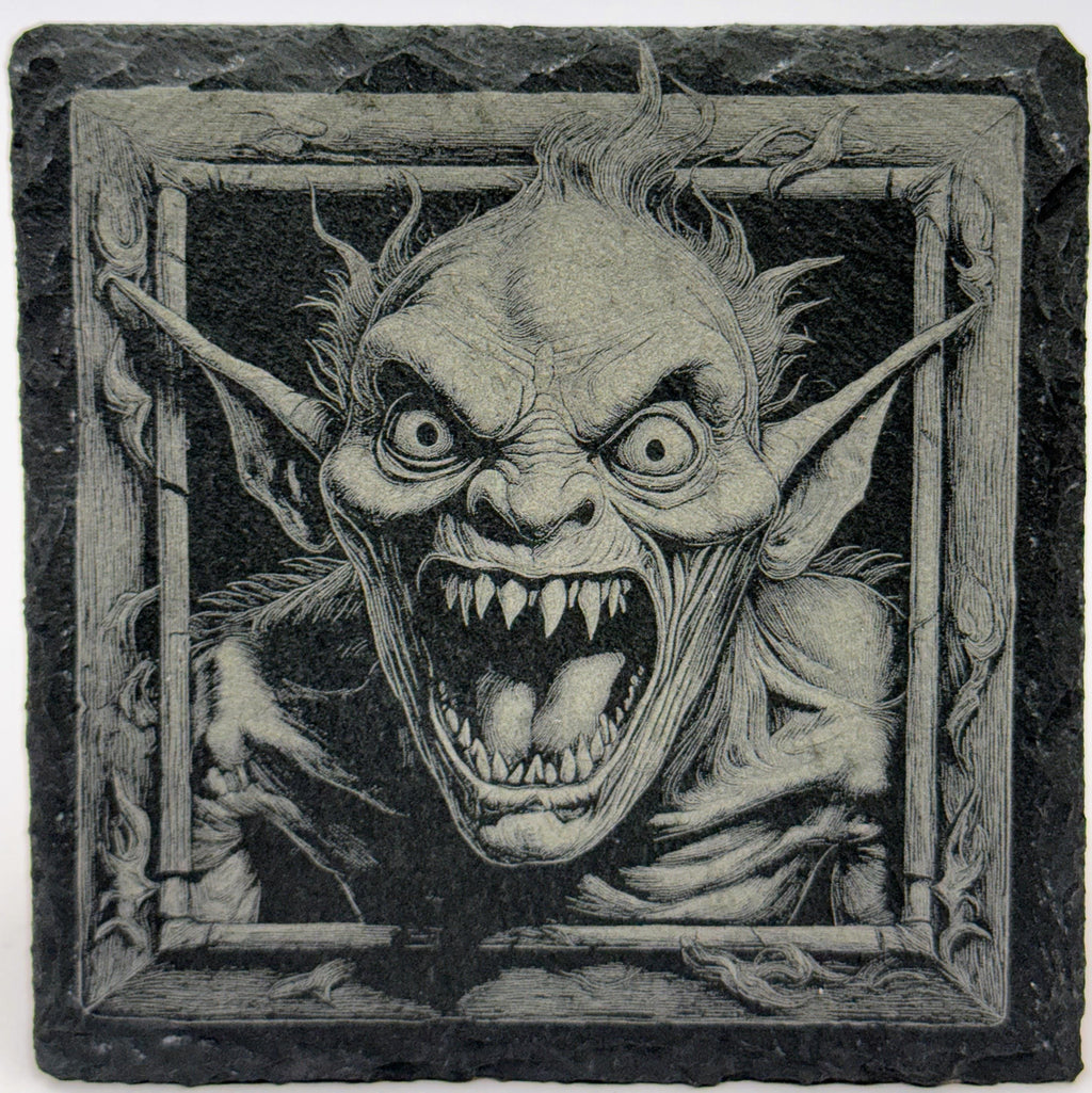 Snarling Gremlin Slate Coaster – Dark Fantasy Monster