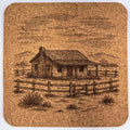 Southwestern Ranch House Cork Coaster – Rustic Desert Homestead Art