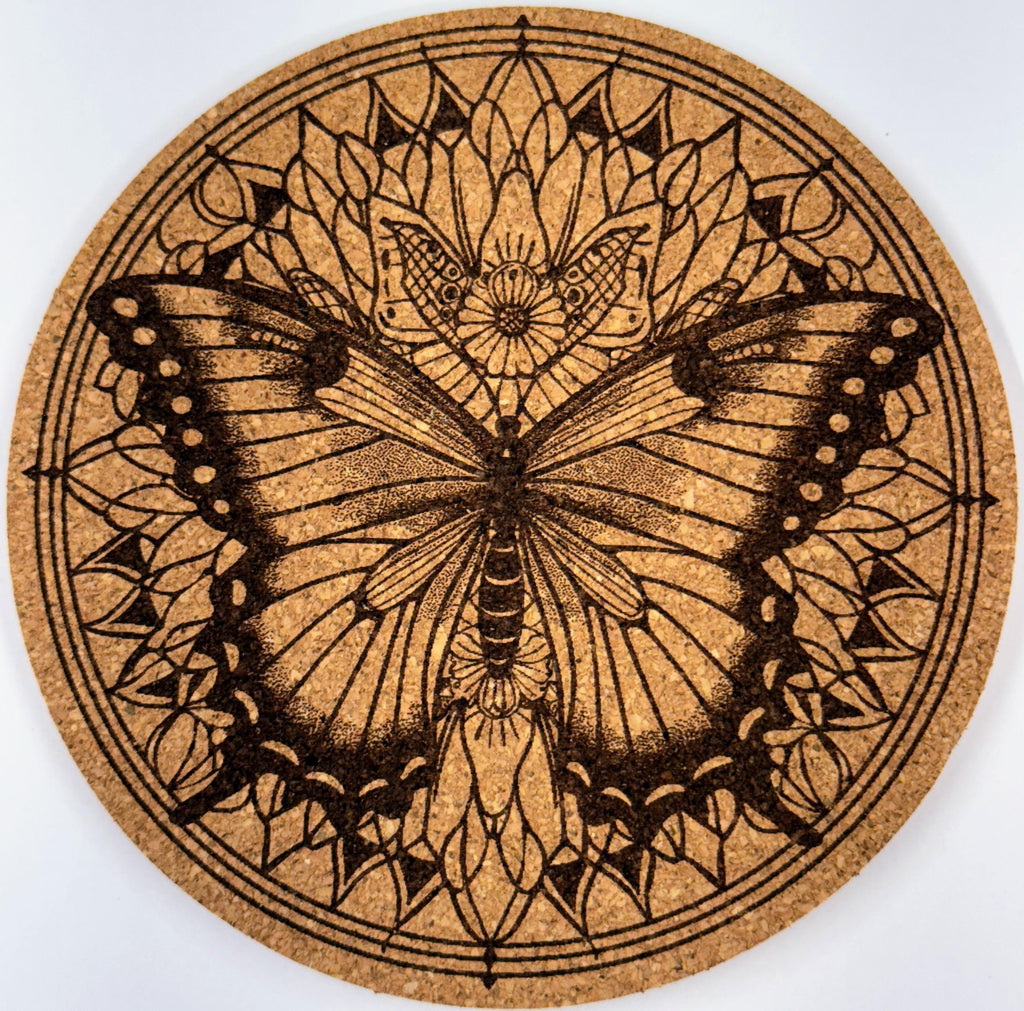 Lotus Butterfly Mandala – Symmetrical Cork Coaster