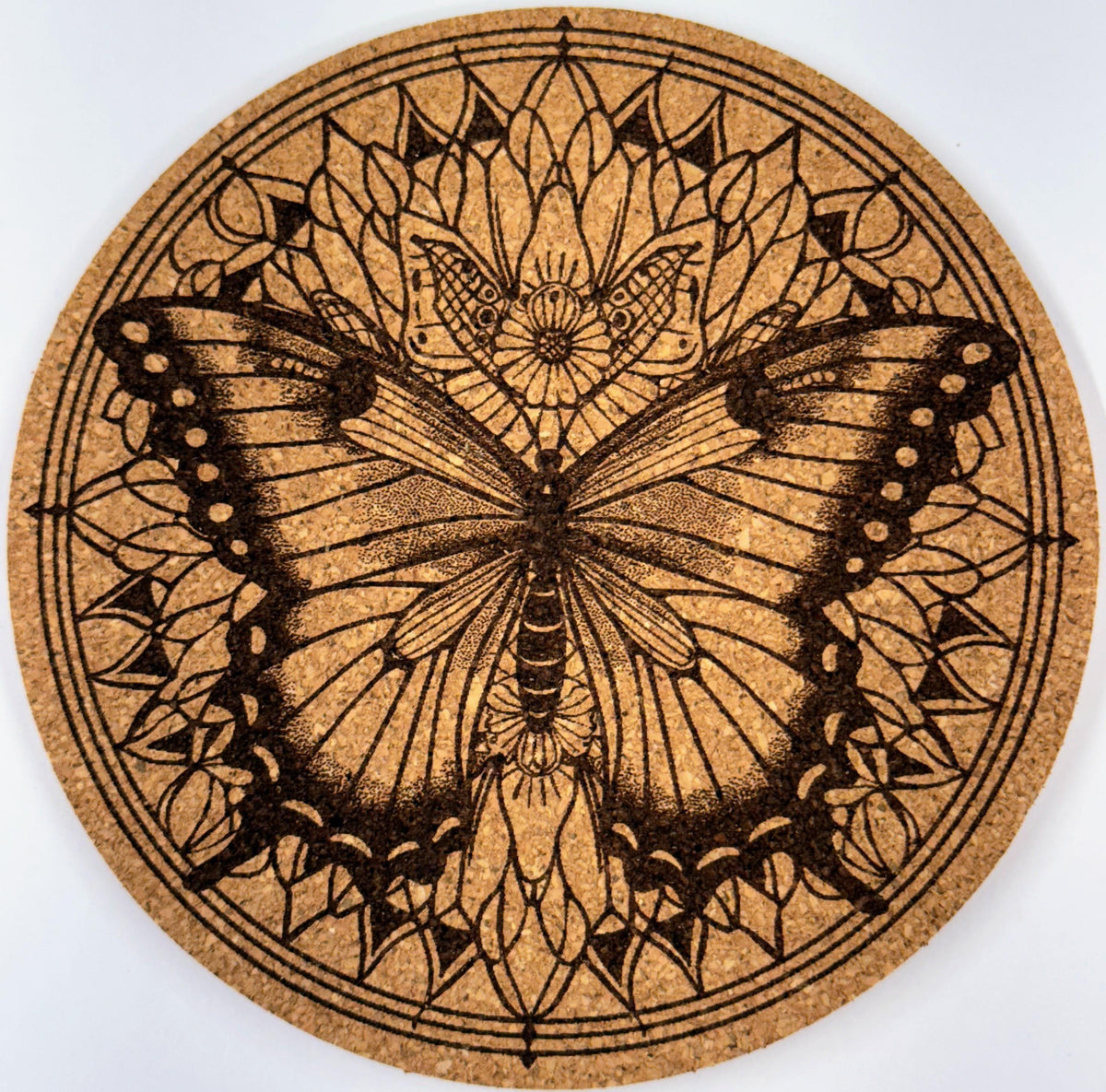 Lotus Butterfly Mandala – Symmetrical Cork Coaster