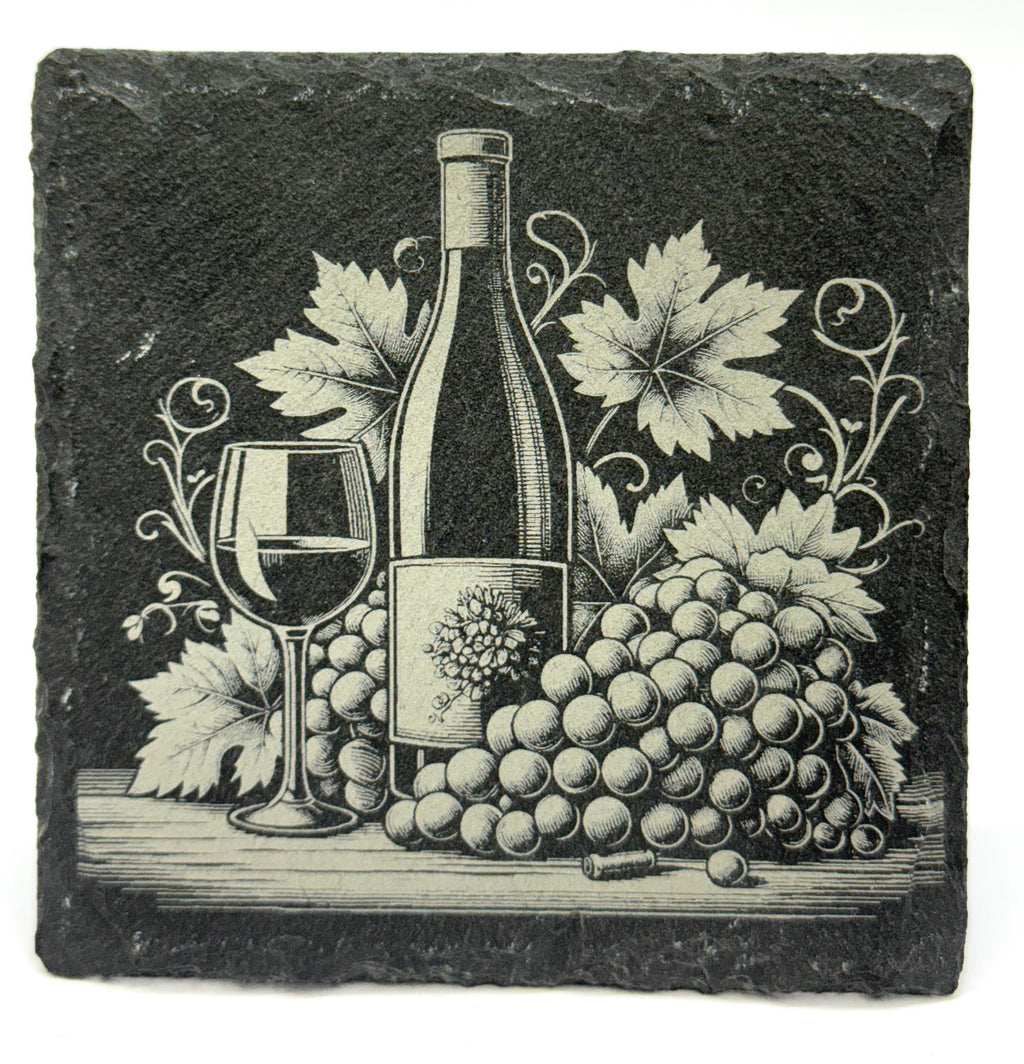 Grapes & Bottle Slate Coaster – Classic Vineyard Still Life