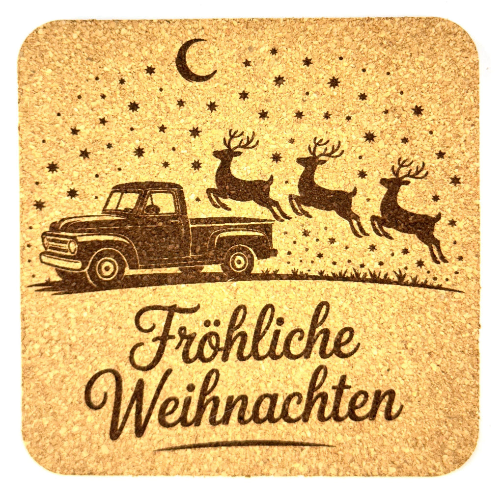Fröhliche Weihnachten Cork Coaster – German Christmas Night Scene