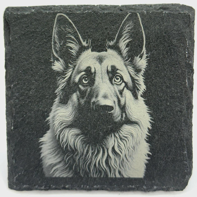 German Shepherd Gaze Slate Coaster – Protective Companion Artwork