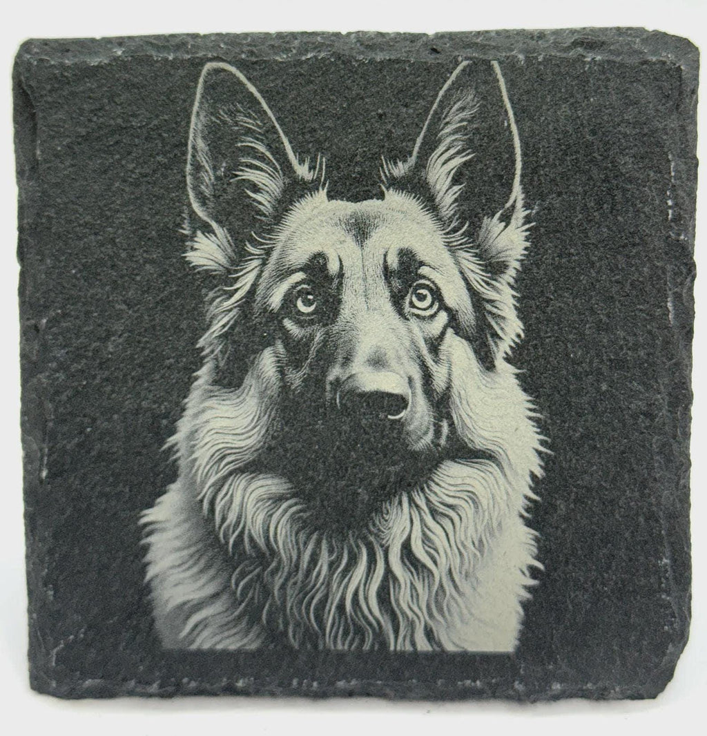 German Shepherd Gaze Slate Coaster – Protective Companion Artwork