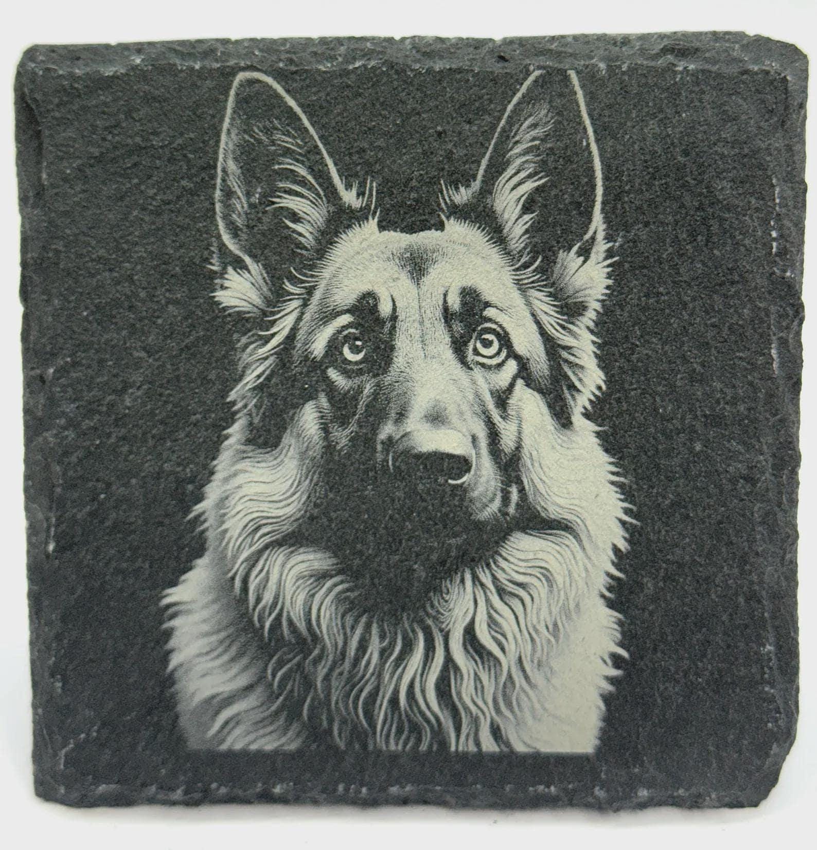 German Shepherd Gaze Slate Coaster – Protective Companion Artwork